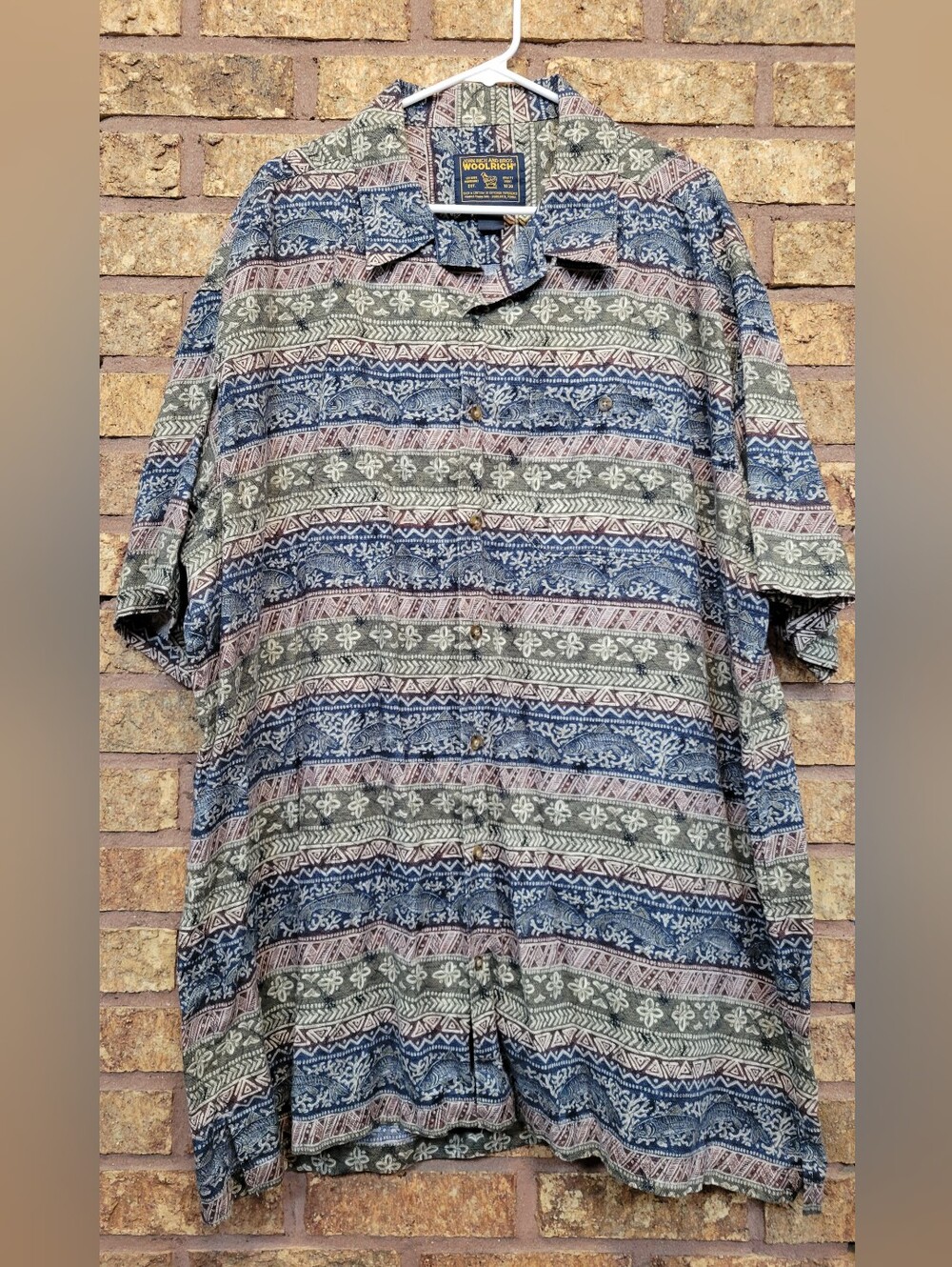 Vintage Woolrich Men's Button Down Geometric Fishing Casual Big & Tall 30 P2P